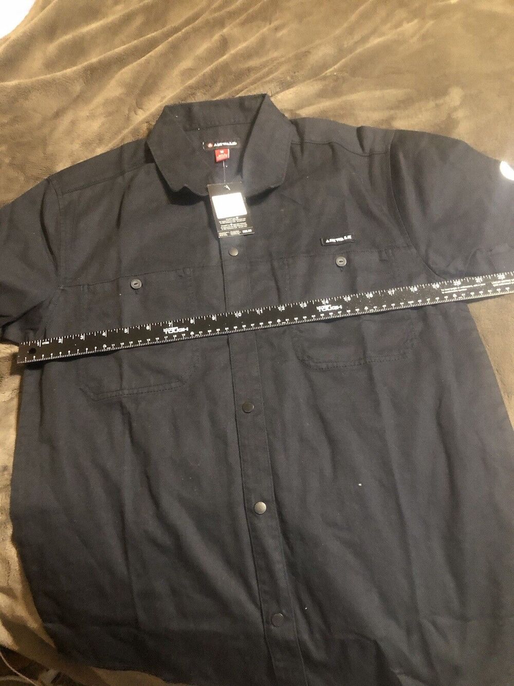 Airwalk Mens Black SKULL Mechanic Woven Button Short Sleeve Shirt Size 18